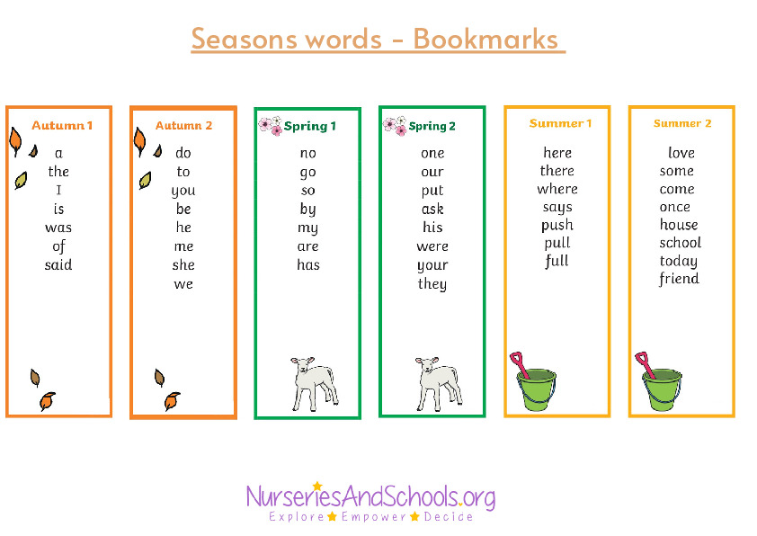 Seasons words - Bookmarks