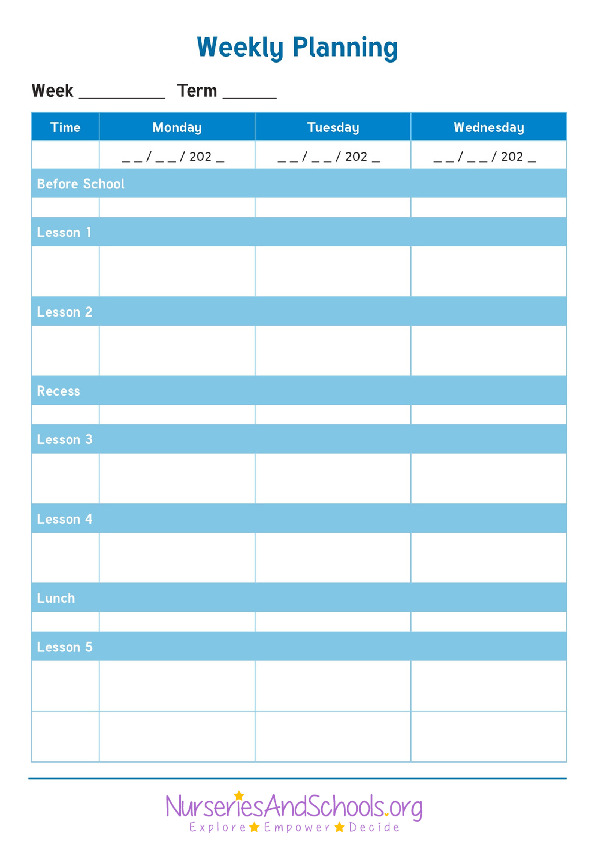 Weekly lesson planner