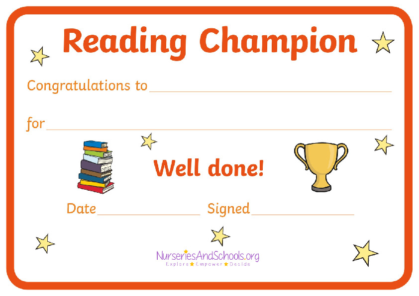 Reading Champion certificate