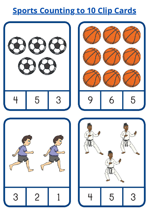 Sports Counting to 10 Clip Cards