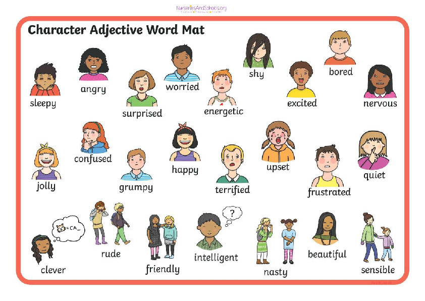 Character adjective word mat -