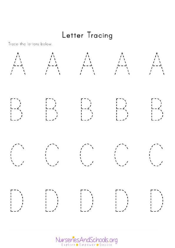 Letters tracing - A TO E - SEN