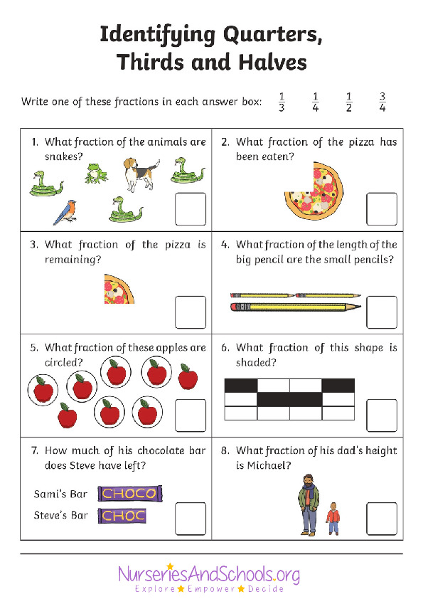 identifying quarters, thirds and halves