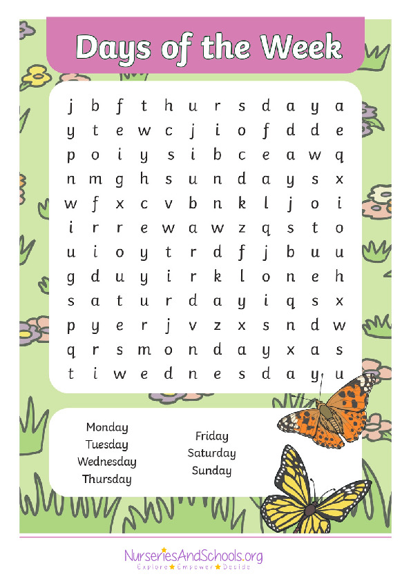 Days of the week word search