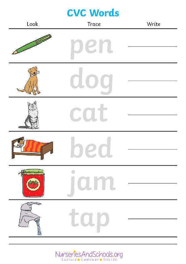 CVC Words - look, trace , write
