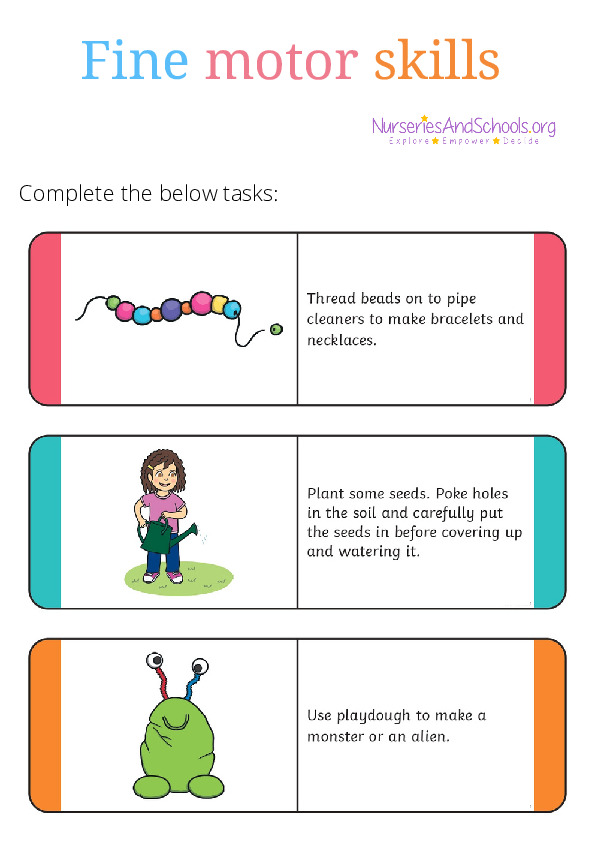 Fine motor skills three tasks