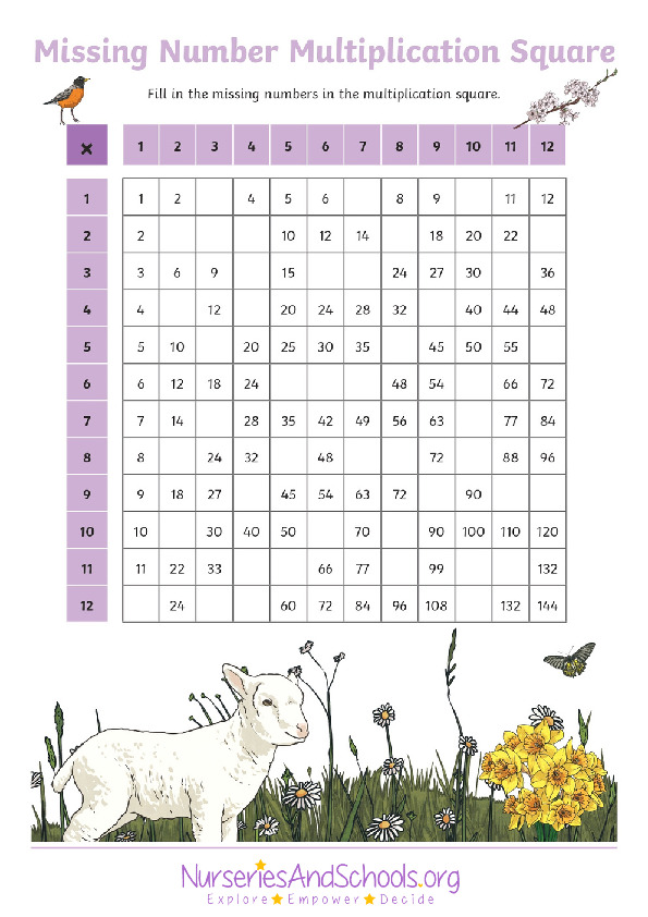 Missing numbers multiplication square
