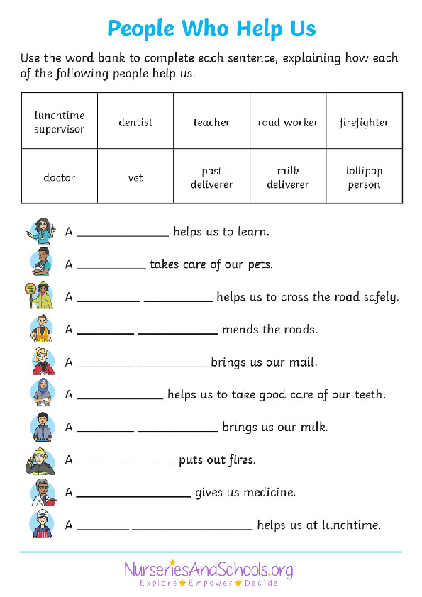 People who help us - fill in the blanks