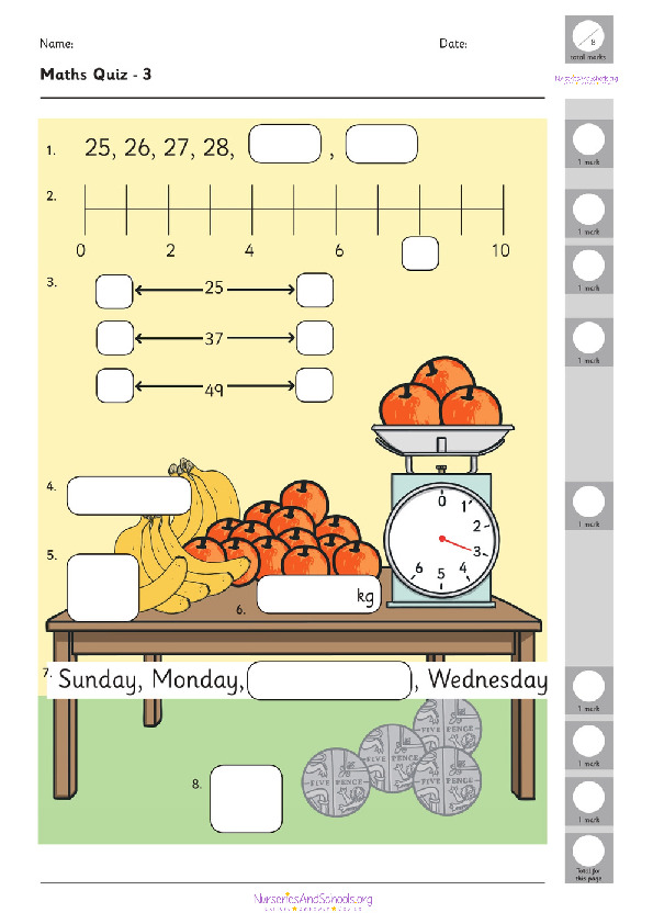 Mathematics quiz 3 - Test