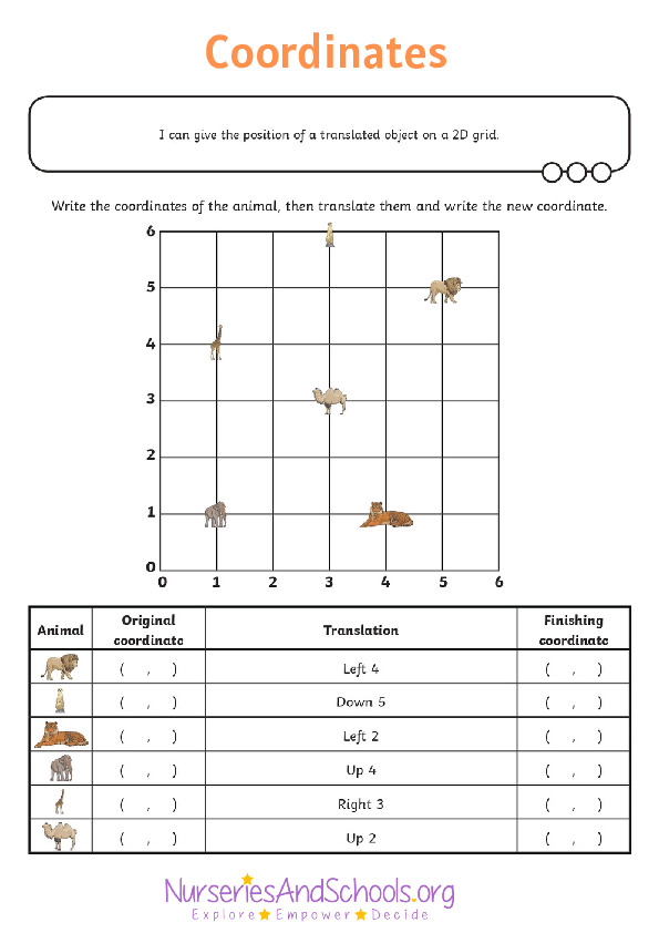 Animals  - maths coordinates