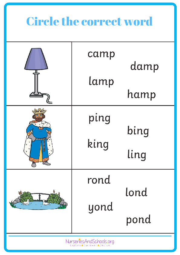 Circle the correct word - picture/words
