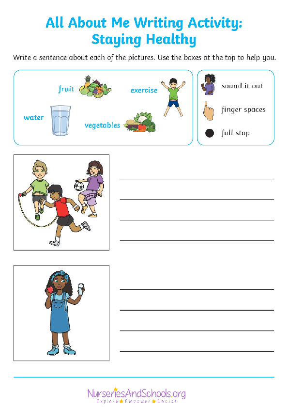 Writing activity - All about me, staying healthy