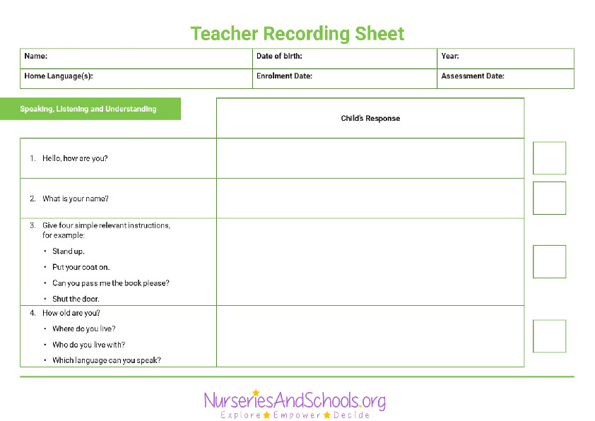 Teacher recording sheet - child observation