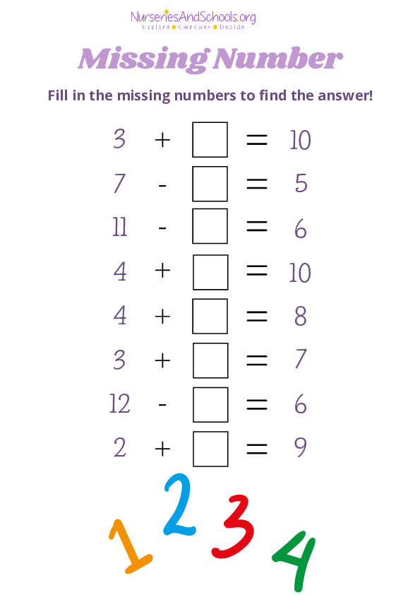 Missing Number - reception worksheet