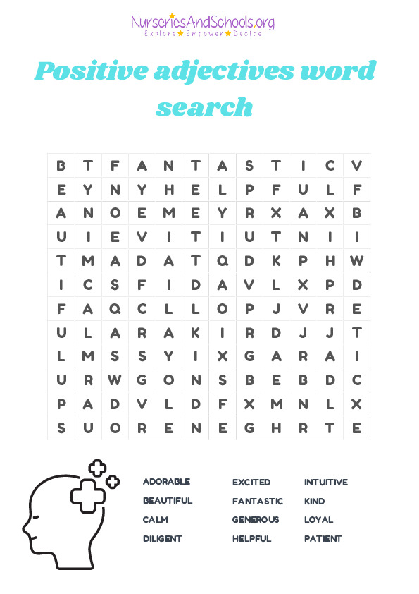 Positive adjectives word search
