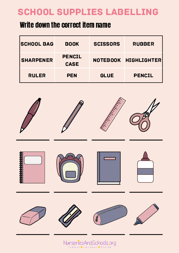School supplies labelling