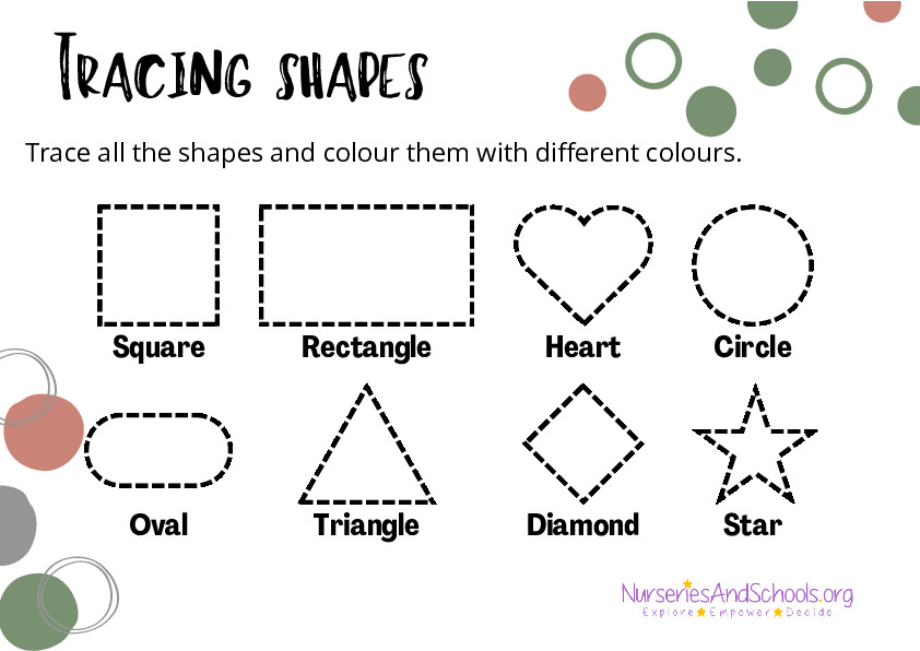 Trace and colour the shapes